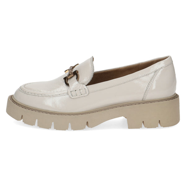 Ladies Caprice Chunky Loafer Cream Patent Leather Slip On 24708 141