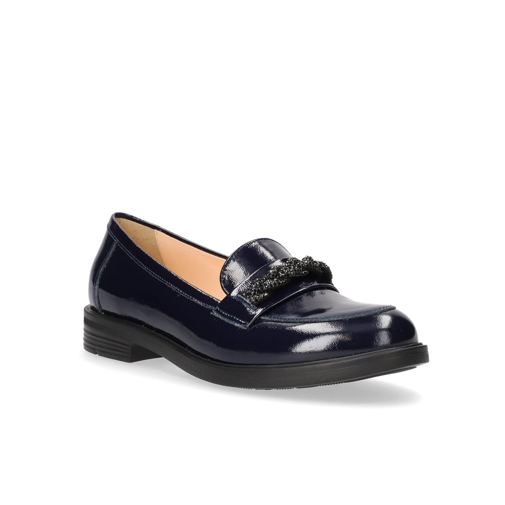 Navy blue loafer shoe on a white background