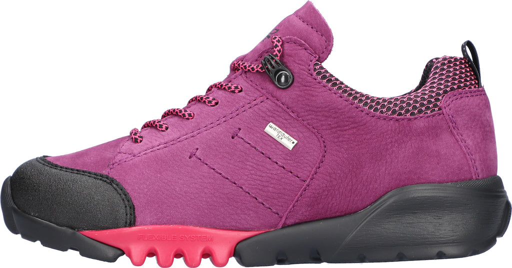 Purple sneaker with black and red sole on a white background waldlaufer H Fitting Gummi berry wider fit Gormleys strabane