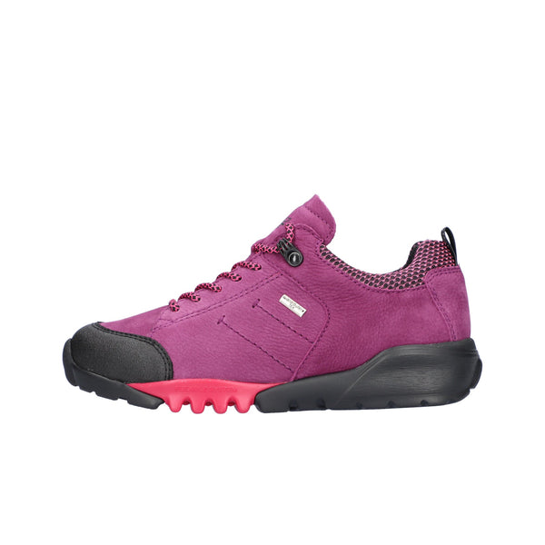 Purple sneaker with black and red sole on a white background waldlaufer H Fitting Gummi berry wider fit Gormleys strabane