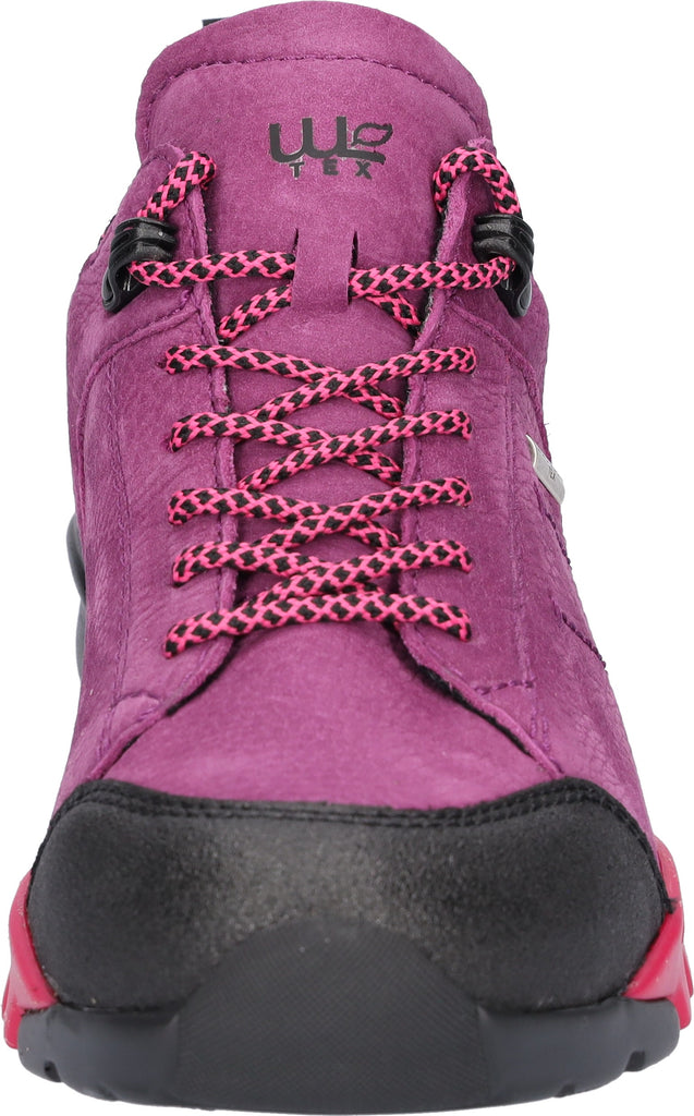 Purple sneaker with black and red sole on a white background waldlaufer H Fitting Gummi berry wider fit Gormleys strabane
