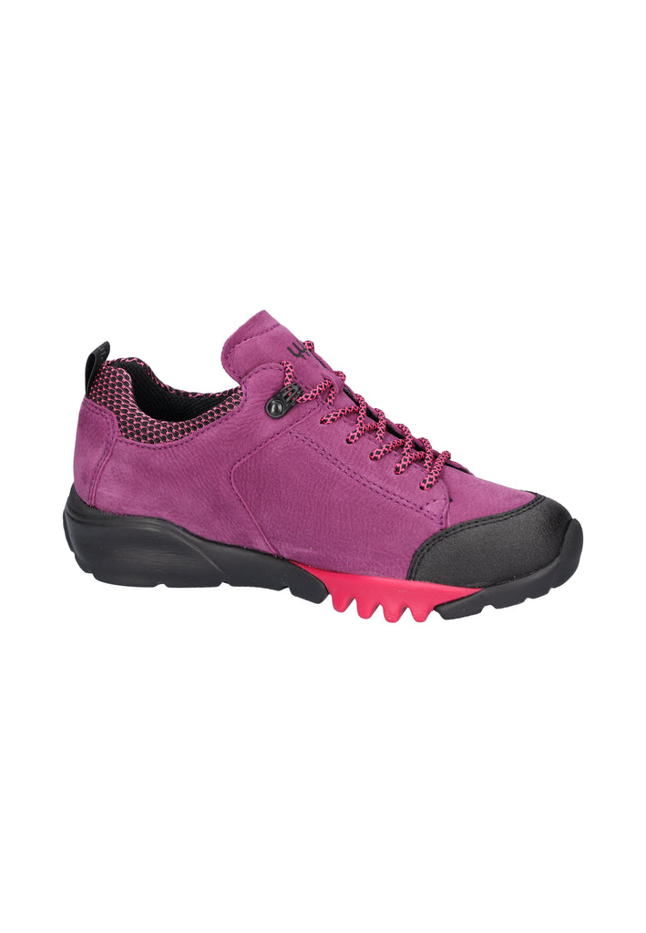 Purple sneaker with black and red sole on a white background waldlaufer H Fitting Gummi berry wider fit Gormleys strabane