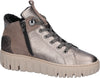 Silver and brown sneaker with a zipper on a white background