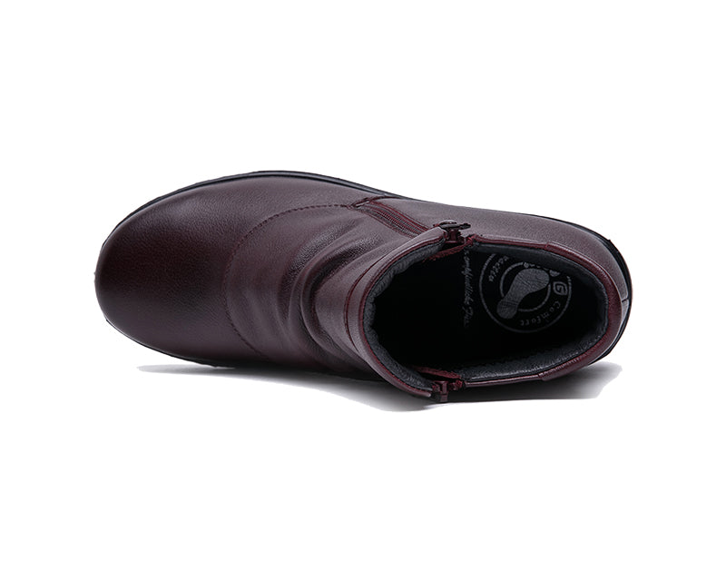 Maroon ankle boot with a zipper on a white background G-comfort P-9521R Gormley shoes strabane