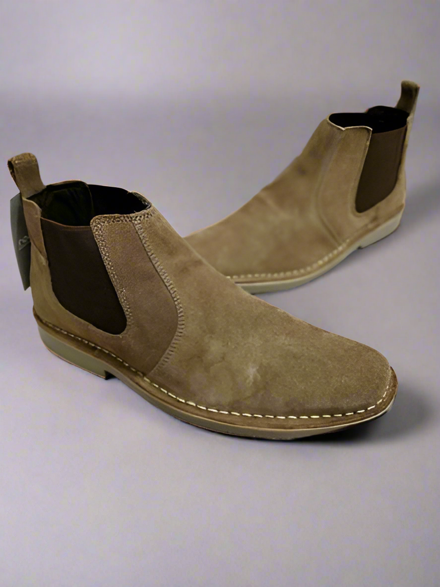 Mens Suede Desert Boots Pull on Slip Taupe Dealer Chelsea Boot Size 6 53 Main Street