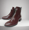 Pair of burgundy leather boots with zippers bioeco boots gormley shoes