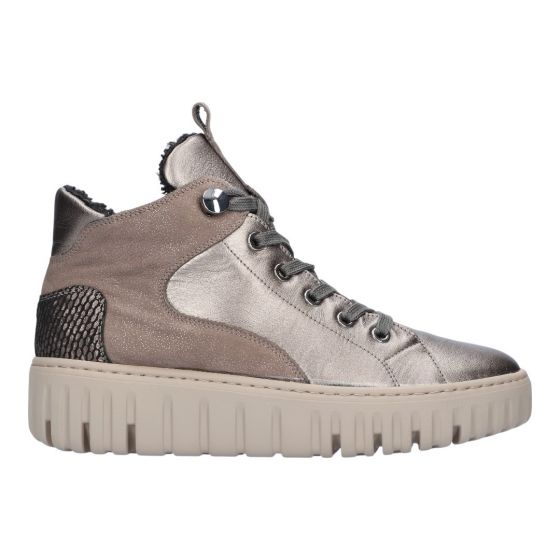 Gray high-top sneaker with a textured sole on a white background waldlaufer