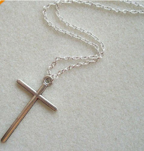 Cross Necklace Simple Crucifix Skinny Pendant Silver Chain Long Mens Ladies New - 53 Main Street