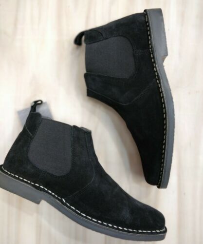 Mens Suede Desert Boots Pull on Slip Black Dealer Chelsea Boot Size 6 to 12 New - 53 Main Street