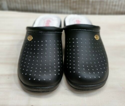 Ladies Black Clogs Mule Kitchen Hospital Leather Nurse Shoe New Size 3 to 8 Heel - 53 Main Street