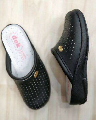 Ladies Black Clogs Mule Kitchen Hospital Leather Nurse Shoe New Size 3 to 8 Heel - 53 Main Street