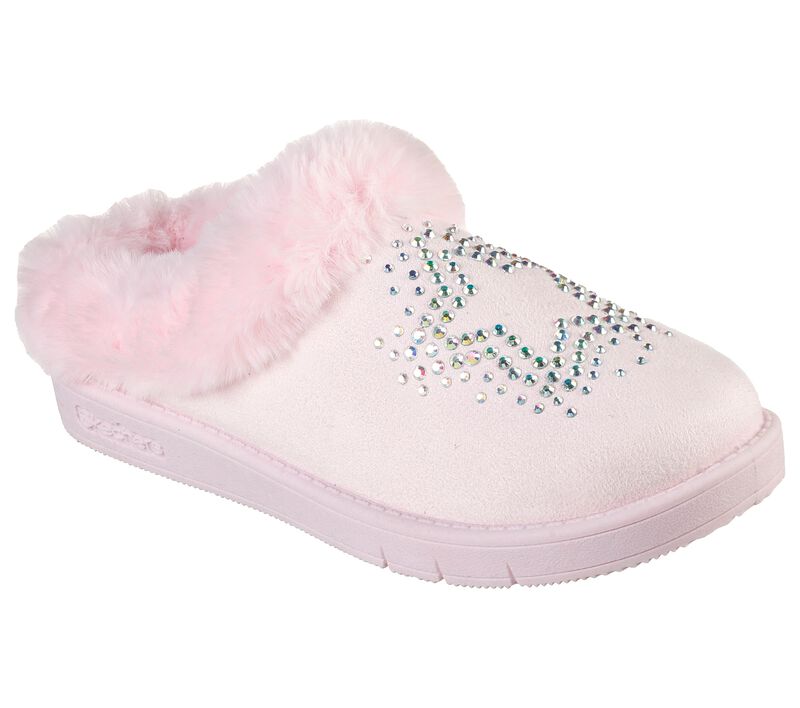 girls kids bedroom slippers skechers sleepy slides fur lineed 302943l pink