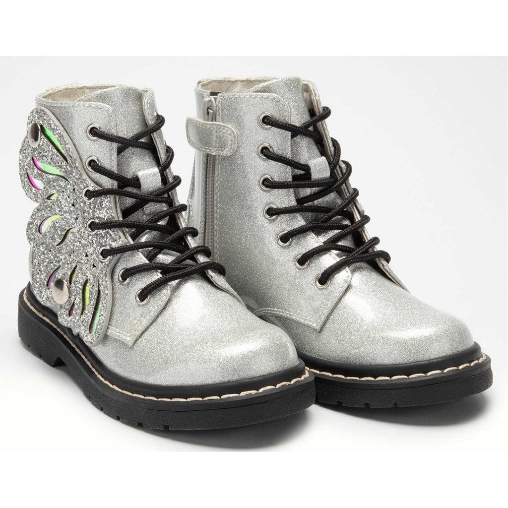 Lelli Kelly Argento Silver Glitter Boot Patent Short LK5544 Bling Fairy Wing Boot Ankle Girls - 53 Main Street