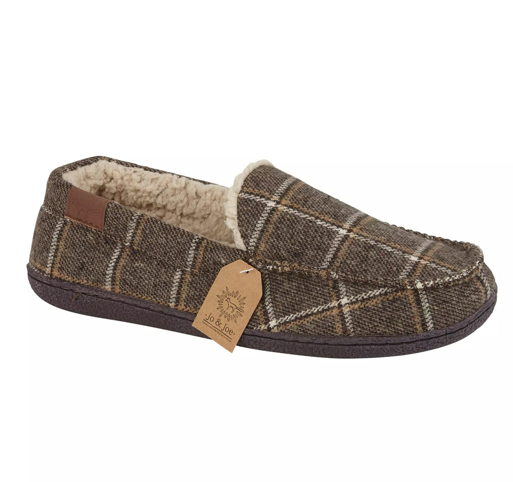 Mens Bedroom Slippers Brown Check Swaledale Jo Joe– 53 Main Street